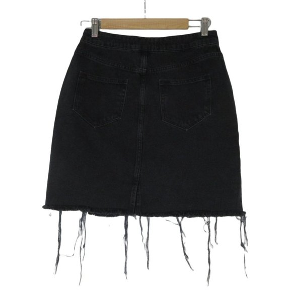 Zara basic Z1975 Denim women's black distressed mini‎ skirt with mesh, M - Picture 2 of 10